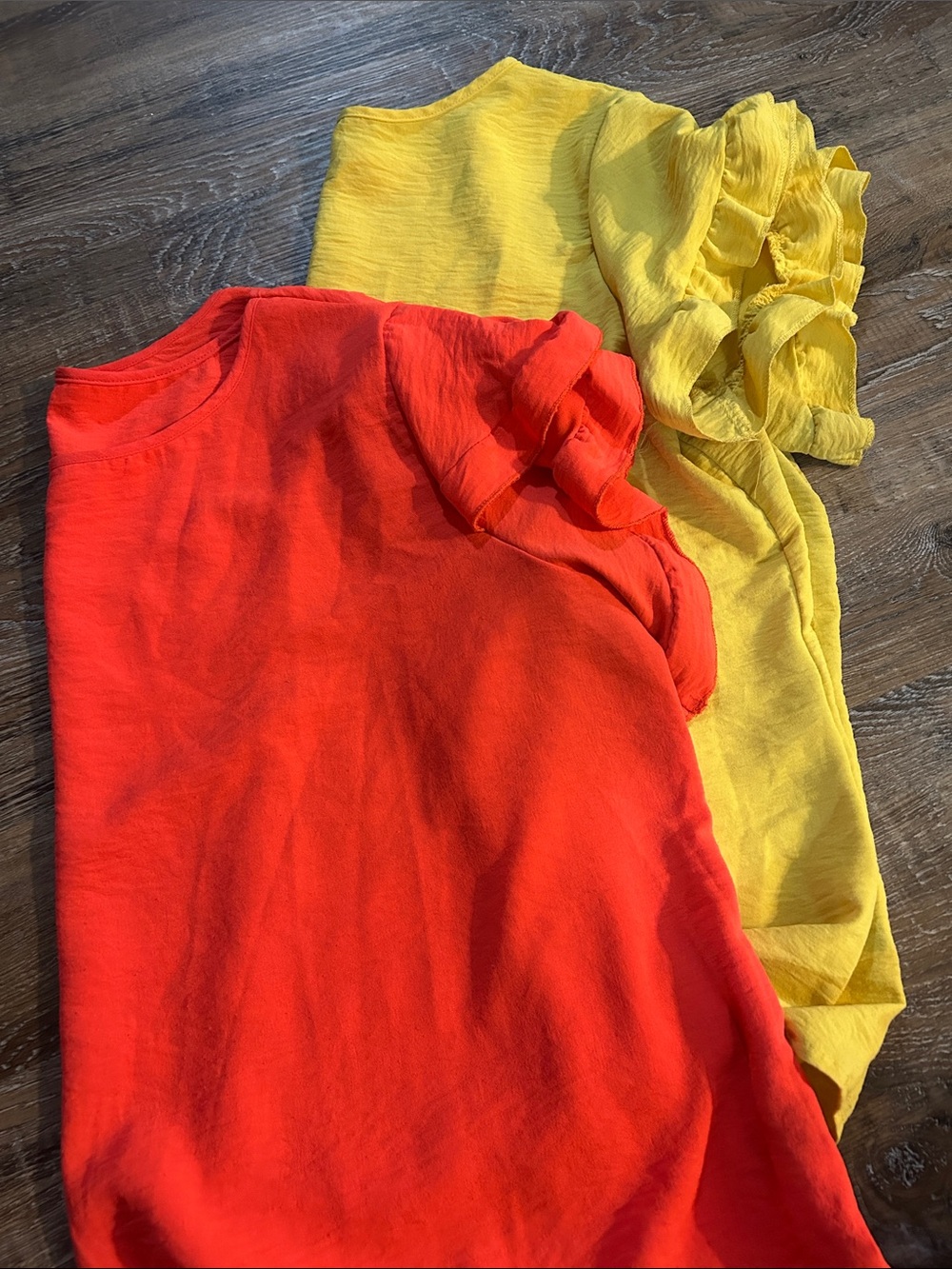 Ruffled Short Sleeve Tee - Coral and Sunny Yellow